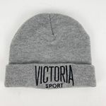 Victoria's Secret Sport Beanie Hat One Size Gray Black Logo Knit Cap Photo 0