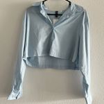 H&M Cropped Shirt Womens Small Light Blue Collared Button Up Cotton Photo 0