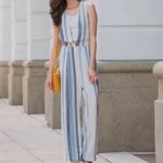 Free People Jumpsuit linen striped plunge straight leg womens Pink (size 2) boho Photo 8