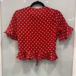 Goodnight Macaroon  Women's Short Sleeve Red White Polka Dot Blouse Tie Ruffle S Photo 3