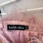 Lavish Alice Feather Trim Satin Asymmetric Ruched Strapless Bandeau Dress Rose Pink Size 6 Photo 5