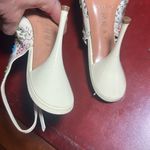 Casadei  Cream Floral Embroidered sequined slingback adjustable  Heels patent 10 Photo 5