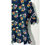 ZARA Women's Ruched Short Sleeve Floral V Neck Top Blouse Navy Blue Size XS Photo 9