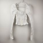 Caroline Constas Delilah Top White Size Large Long Sleeve Puff Shoulders Smocked Photo 1