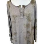 POL Comfy Boho Oversized Henley Long Sleeve Ribbed Knit Top Tan Tie Dyed size M Photo 3
