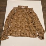 Rachel Parcell Women’s Tan Animal Floral Ruffle Blouse – Long Sleeve – Size Med Photo 1