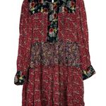 ZARA Floral Patchwork Tiered Pompom Semi Sheer Peasant Mini Dress M Black Red Photo 1