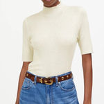 Madewell  Sweater Womens Ribbed Merino Wool Mockneck Short Sleeve Tee Ivory‎ XS Photo 0