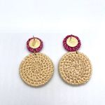 Rattan Earrings Double Disk Tan Photo 2