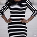 Ralph Lauren Knit Sweater Dress Women Medium Stripe Black/White 3/4 Sleeves Photo 0