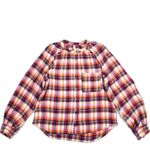Pilcro Anthropologie Breezy Plaid Top Button Up Shirt Blouse Ruffle Size LP Photo 3