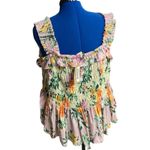 ROMANTIC GYPSY Tank Top Multicolored Smocked Bodice Sleeveless Size 3X Green Photo 3