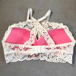 Victoria's Secret  Pink Push Up Bralette Bra Med (34CD-36AB) High Neck White Lace Photo 2
