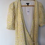 Ann Taylor  NWT Yellow Floral Puff Sleeve Wrap Dress Medium Ruffle‎ Hem Tie Waist Photo 8