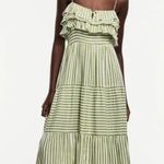 ZARA  | Green and White Striped Ruffle Tiered Sleeveless Dress Size Small Photo 0