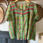 Vintage green plaid smocked button down shirt Size L Photo 0