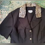 Vintage 90s Dress Savvy New York leopard trim blazer suit dress, size 12 Black Photo 8