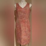 Talbots  Pink Orange White Multi-Color Tweed V Neck Fully Lined Midi Dress Sz 8 Photo 2