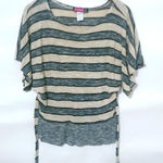 Say What? Say What? LJ Black Tan Striped Tie Back Top Photo 0