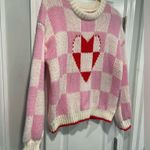 NWT Luna Ivy Size M Pink Cream Check Heart Chunky Knit Long Sleeve Crew Sweater Size M Photo 3