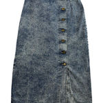 Vtg 90s Sz 12 28” Midi Denim Skirt Button Front Acid Wash Grunge Streetwear USA Blue Photo 0