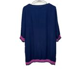 Gretchen Scott Navy Blue Pink Embroidery V Neck Gauze Pockets Tunic Dress LARGE Photo 3