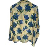 Equipment  Women’s M Long Sleeve‎ Silk Shirt Butter Yellow Blue Floral Tropical Photo 5