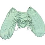 Free People  laria Blouse Pleated Adjustable Drawstring Puff Sleeve bright Mint g Photo 9
