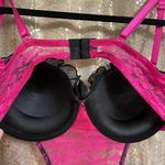 Hot Pink Black Lace Padded Push Up Tie Back Baby Doll Lingerie Med NWOT Photo 5