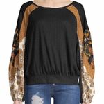 Free People  Causal Clash Waffle Knit Black Combo Blouse Photo 1