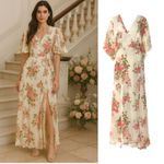 Reformation RARE MAXI FLORAL PINK CREAM KIMONO SLEEVES WRAP DRESS XL EUC Photo 1