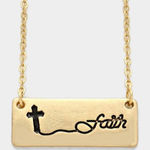 New Womens Boutique Faith Cross Accented Gold Brushed Metal Bar Pendant Necklace Photo 0