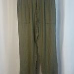 Amazhiyu Medium Linen Olive Green Straight Leg Cargo Pants Vacation Loose Photo 0