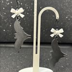Bat Earrings with White Bow – Cute Spooky Halloween Jewelry Black Photo 2