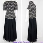 Laurence Kazar  vintage black‎ maxi dress with clear bead and white pearl, L Photo 2