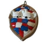 Vintage Ceramic Sleeping Bears Pendant Red Blue Blanket With FLAW White Photo 0