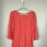 Tracy Reese  New York Coral Pink Beaded Eyelet Dress Size 6 Party Bell Sleeves Photo 2