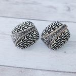 Vintage Clip On Earrings 1" Stylish Cream with Black & Silver Tone Design Photo 1