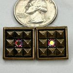 Chico's Pyramid Rhinestone Studded Square Stud Gold Tone Earrings Pierced Pair Photo 5