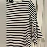 Green Envelope Black White Striped Zip Back Flared Sleeve Blouse Size Small Photo 8