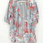 Wrap London Resortwear Summer Open Front Watercolor Floral Kimono Cardigan 8/10 Blue Photo 0