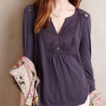 Anthropologie  Meadow Rue Anona Lace Bib Tee Top Womens Size‎ XS Pullover Navy Photo 0