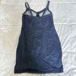 Haute Monde Zipper Jean Blue Mini Dress Juniors Size Large Spaghetti Straps Stretchy Back Photo 4