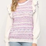 Anthropologie Fate Sweater Women Size S White Purple Ruffle Long Sleeve Spring Photo 9