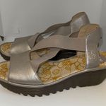 Fly London RALE Cross Band Wedge Sandals Metallic Silver Women’s 38 US 7.5-8 Photo 0