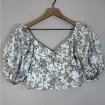 Abercrombie & Fitch  Floral Puff Sleeve Poplin O Ring Smocked Crop Top Small Photo 2