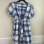 ZARA blue plaid faux wrap short sleeve V neck babydoll dress size large Photo 2