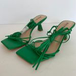 Nasty Gal  Green Skinny Strap Square Toe Ankle Tie Midi Heels Photo 3