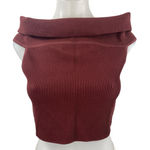 Aritzia Babaton Red Brown Boat Neck Sculpt Knit Cap Sleeve Sweater Crop Top Sz L Photo 0