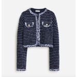 J.Crew  Cropped Lady Jacket Marled Yarn Wool Blend Preppy Navy Blue Large NWT Photo 1
